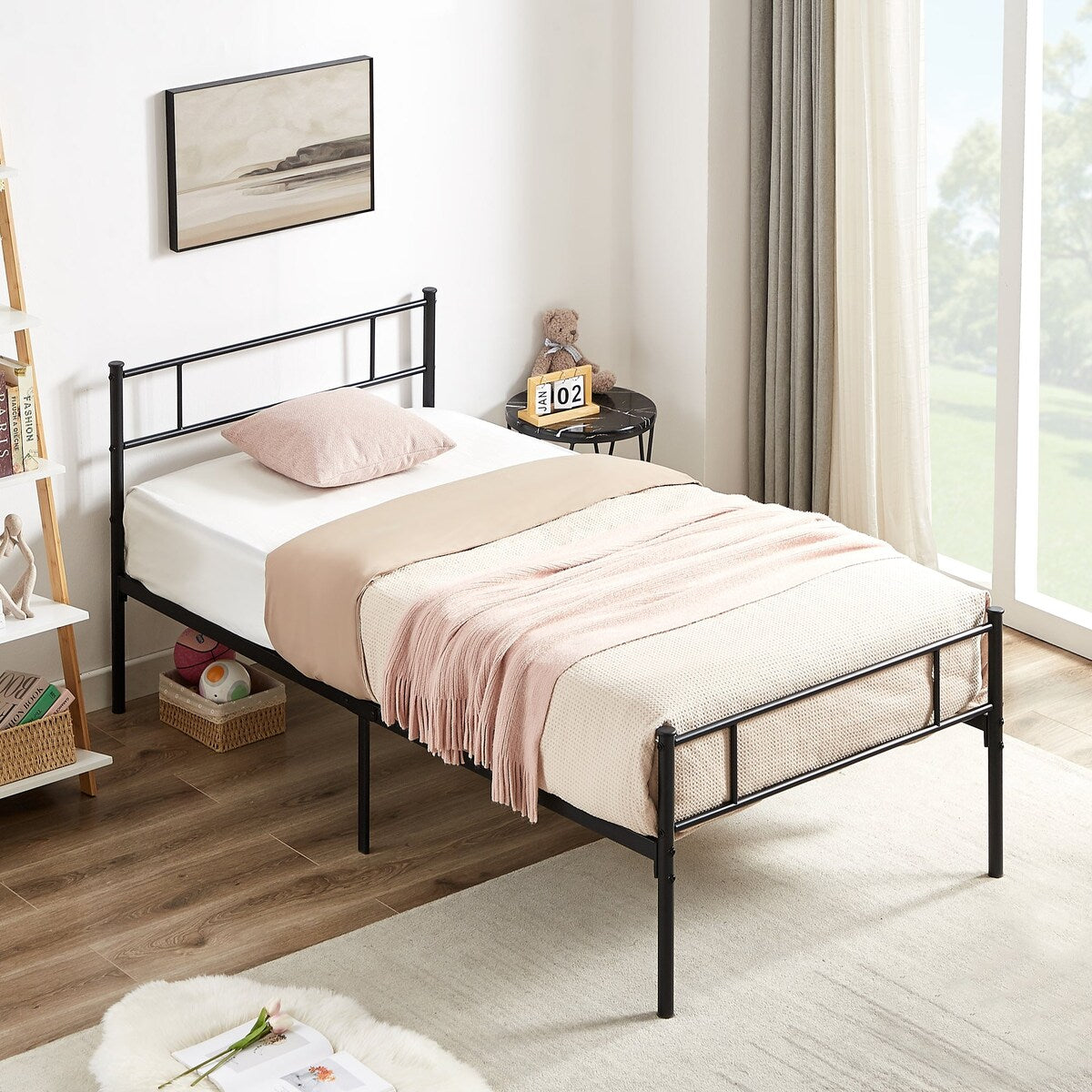 VECELO Platform Twin Metal Bed Frame Mattress Foundation Headboard,Twin Size Bed Set of 2