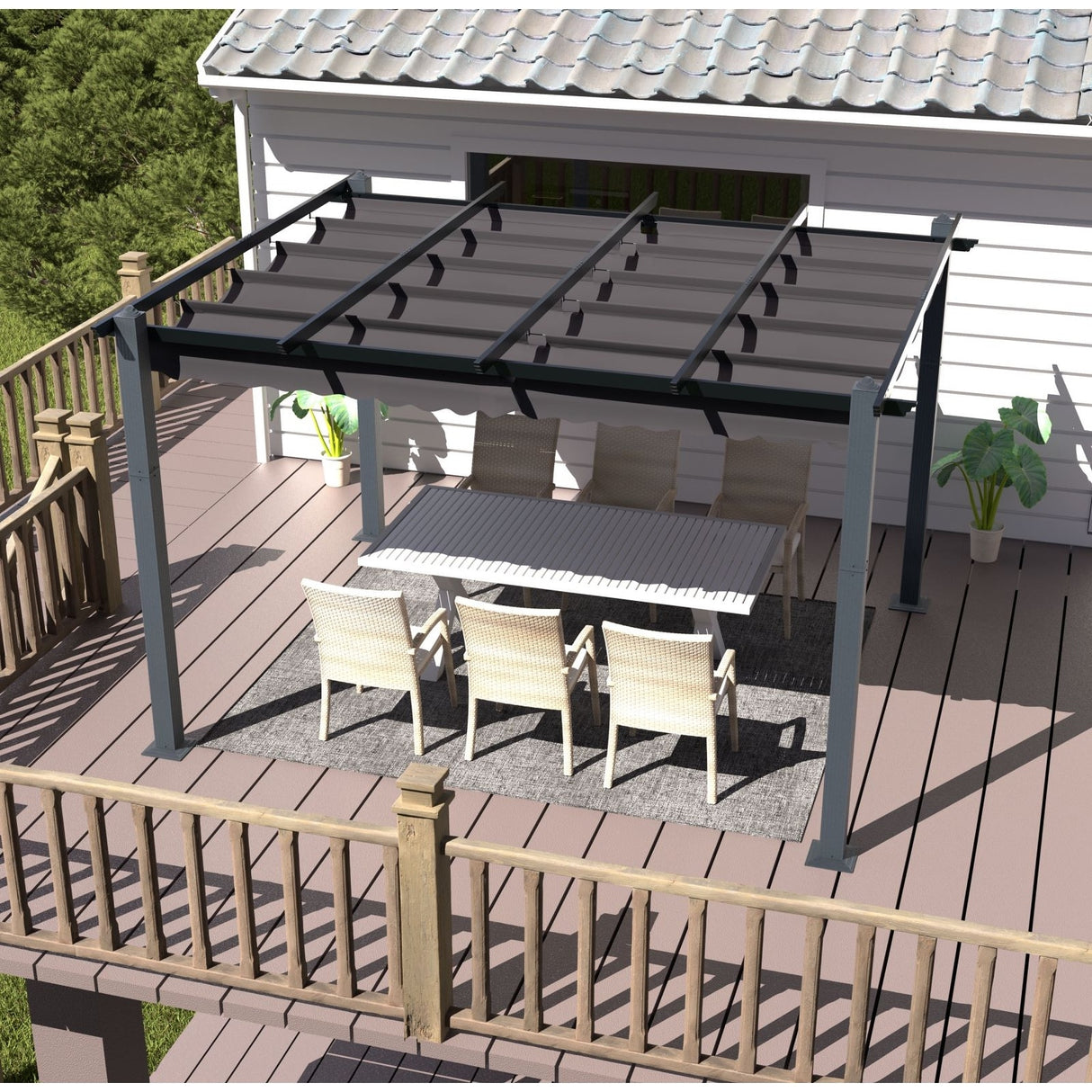 VEIKOUS 10' x 10' Outdoor Aluminum Pergola Gazebo with Retractable Canopy for Patio and Backyard