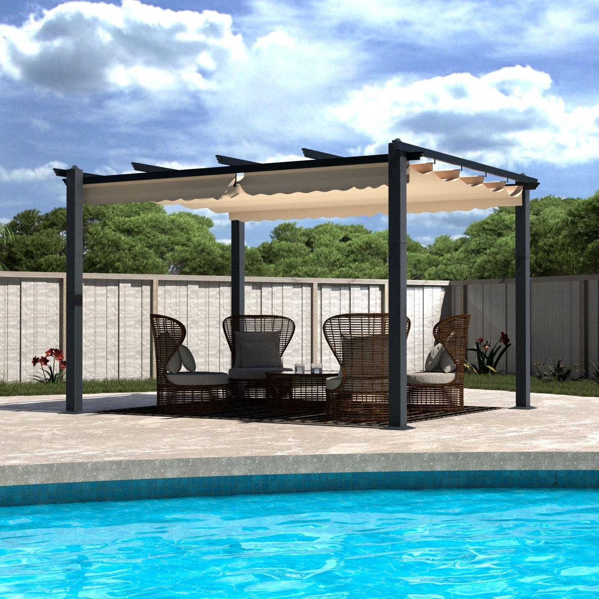 VEIKOUS 10' x 10' Outdoor Aluminum Pergola Gazebo with Retractable Canopy for Patio and Backyard