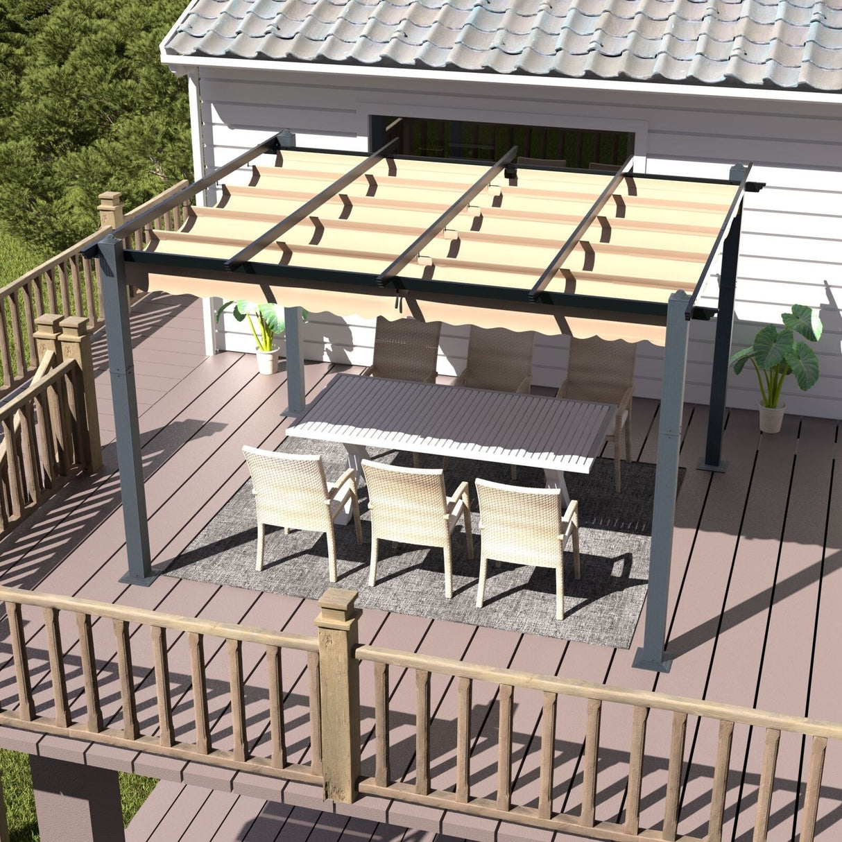 VEIKOUS 10' x 10' Outdoor Aluminum Pergola Gazebo with Retractable Canopy for Patio and Backyard