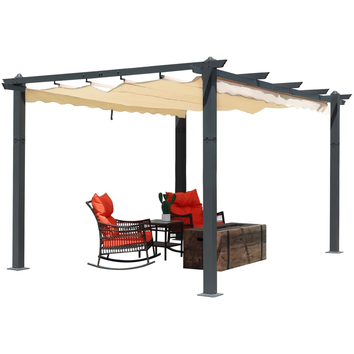 VEIKOUS 10' x 10' Outdoor Aluminum Pergola Gazebo with Retractable Canopy for Patio and Backyard