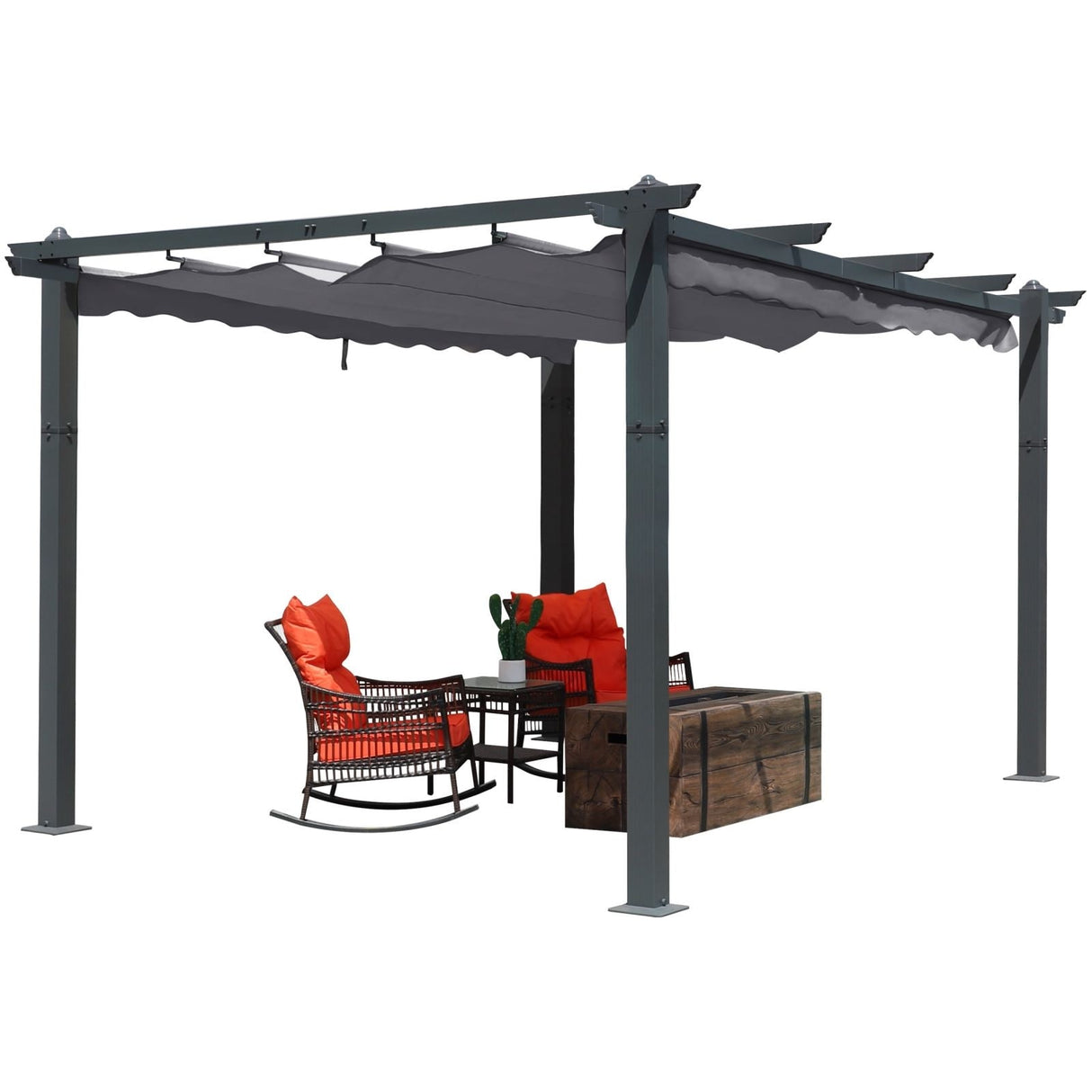 VEIKOUS 10' x 10' Outdoor Aluminum Pergola Gazebo with Retractable Canopy for Patio and Backyard