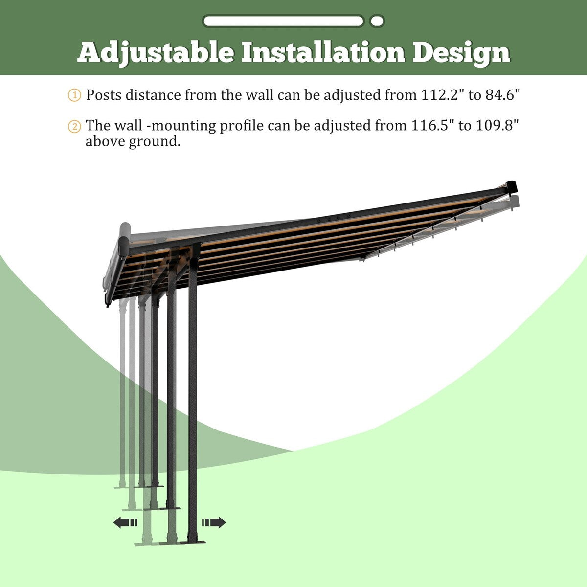 VEIKOUS 14 ft. x 10 ft. Patio Covers Wall Mount Gazebo Outdoor Pergola with PC Panel Roof