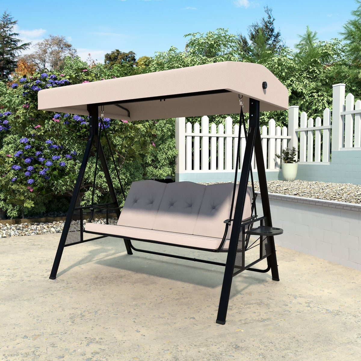 VEIKOUS 3-Seat Adjustable Converting Canopy Patio Porch Swing Steel Lo
