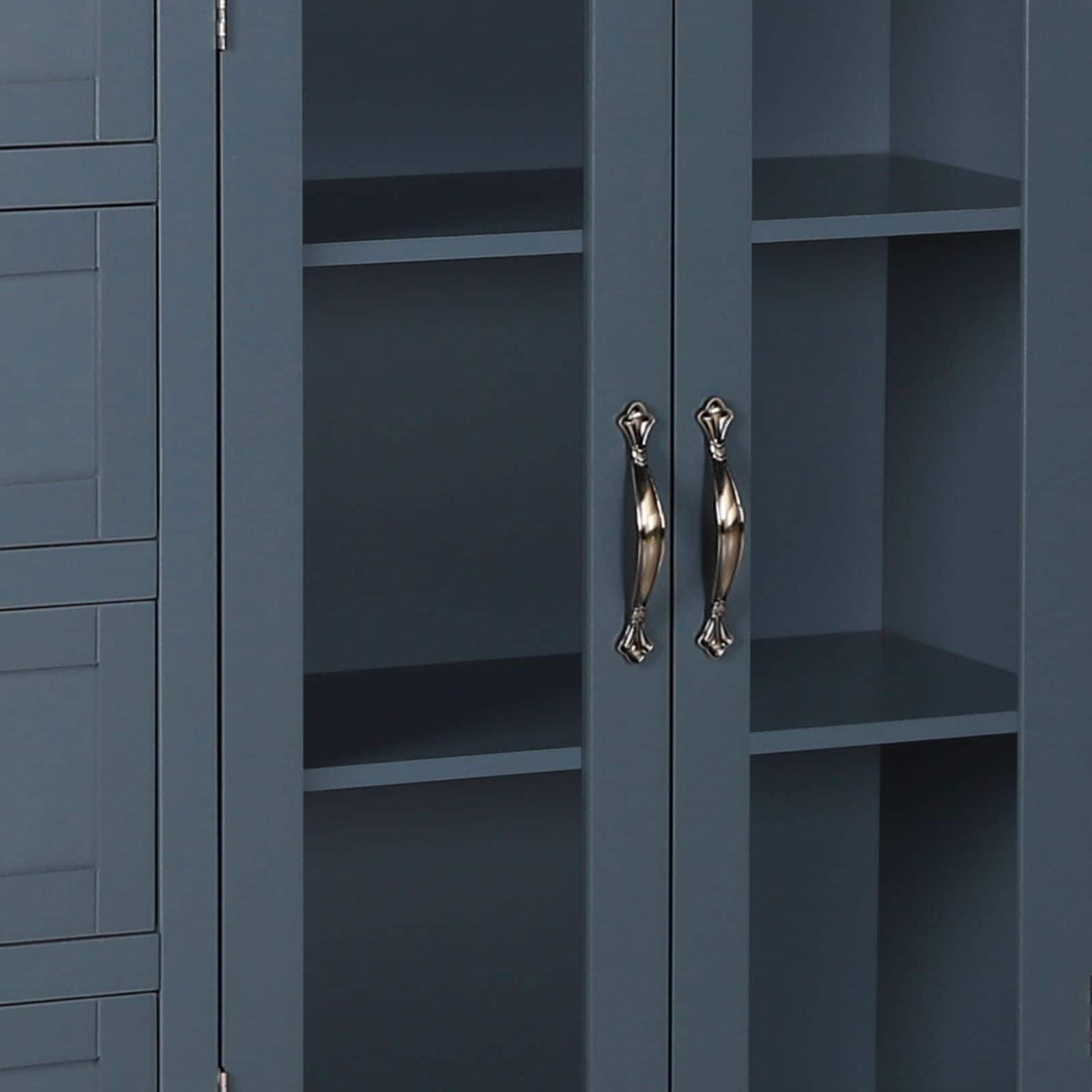 VEIKOUS Kitchen Buffet Sideboard Storage Cabinet with 2 Glass Doors and 4 Drawers