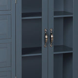 VEIKOUS Kitchen Buffet Sideboard Storage Cabinet with 2 Glass Doors and 4 Drawers