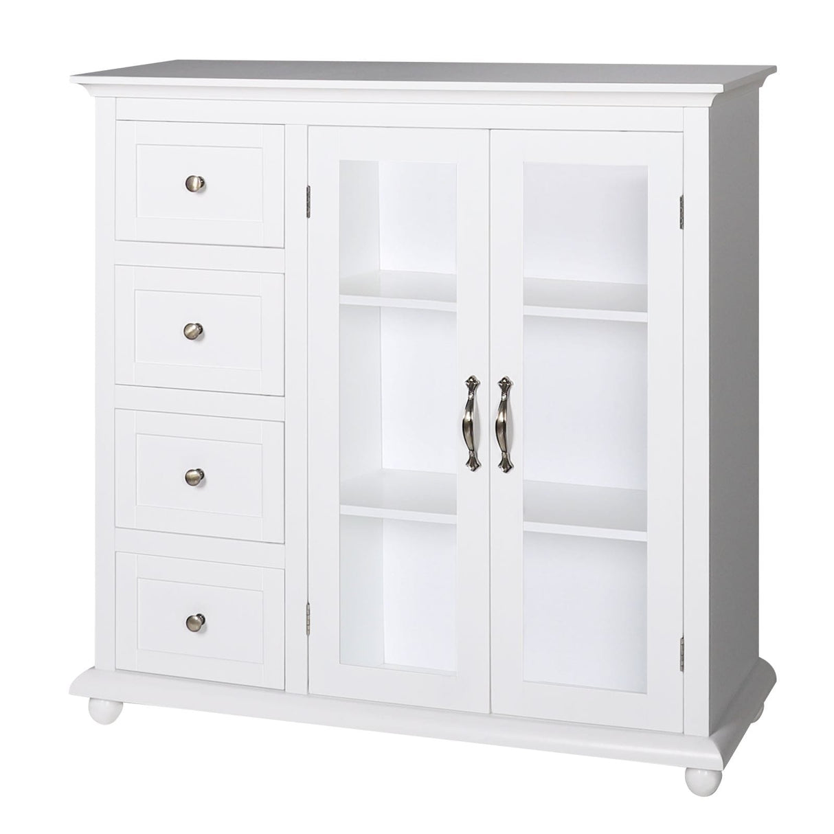 VEIKOUS Kitchen Buffet Sideboard Storage Cabinet with 2 Glass Doors and 4 Drawers