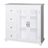 VEIKOUS Kitchen Buffet Sideboard Storage Cabinet with 2 Glass Doors and 4 Drawers
