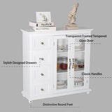 VEIKOUS Kitchen Buffet Sideboard Storage Cabinet with 2 Glass Doors and 4 Drawers