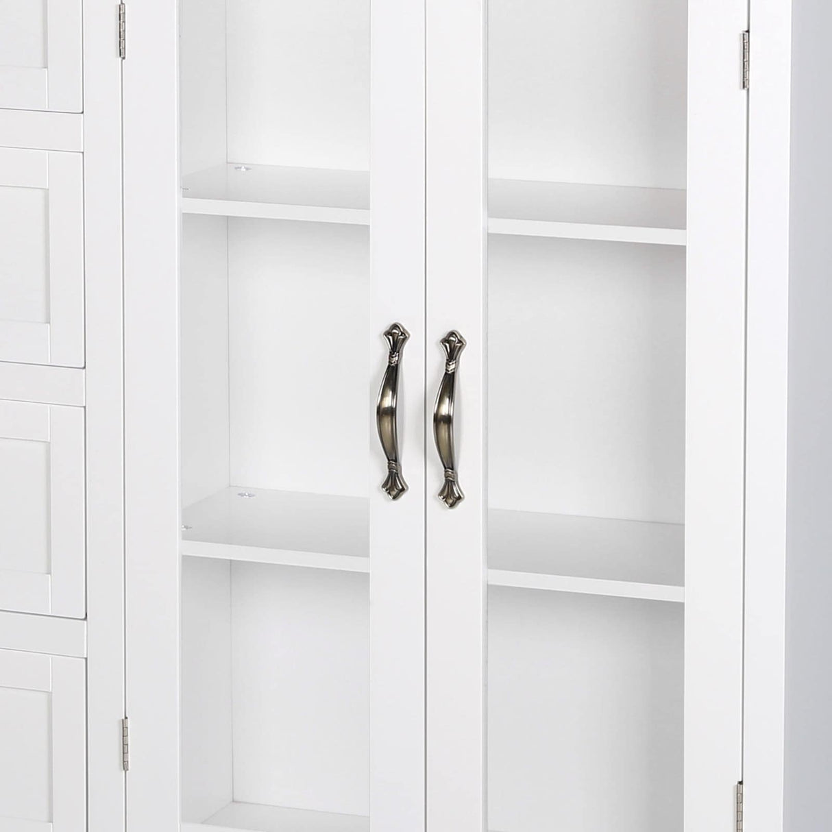 VEIKOUS Kitchen Buffet Sideboard Storage Cabinet with 2 Glass Doors and 4 Drawers