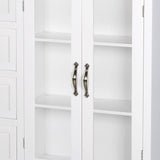 VEIKOUS Kitchen Buffet Sideboard Storage Cabinet with 2 Glass Doors and 4 Drawers