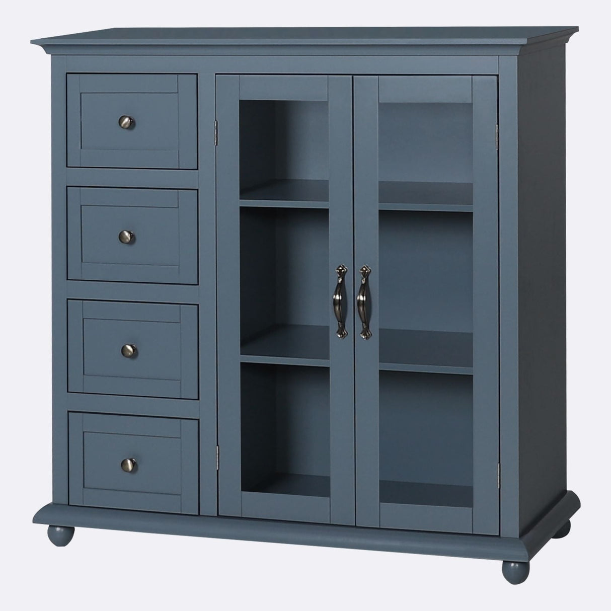 VEIKOUS Kitchen Buffet Sideboard Storage Cabinet with 2 Glass Doors and 4 Drawers