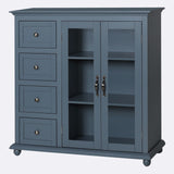 VEIKOUS Kitchen Buffet Sideboard Storage Cabinet with 2 Glass Doors and 4 Drawers
