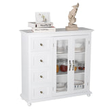 VEIKOUS Kitchen Buffet Sideboard Storage Cabinet with 2 Glass Doors and 4 Drawers