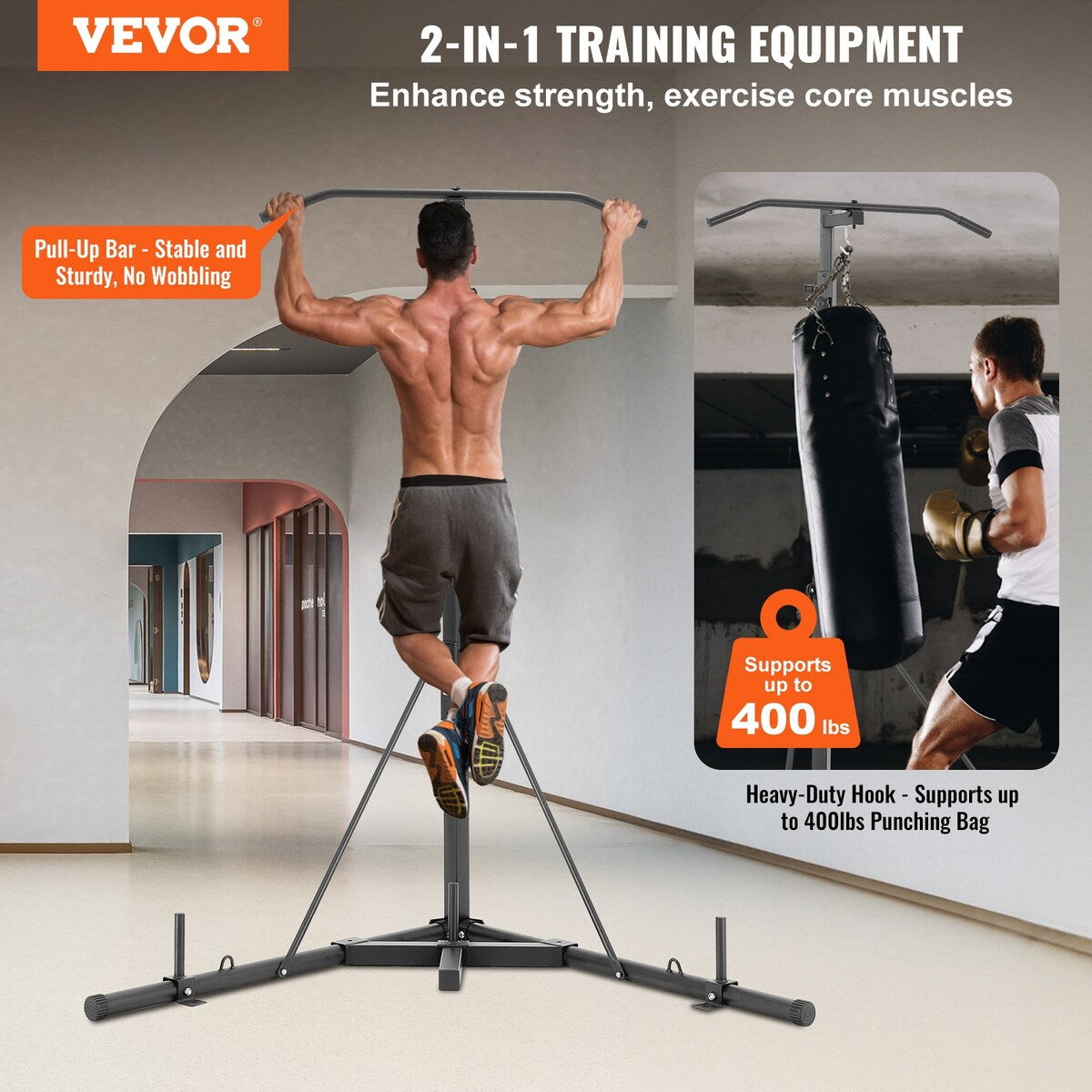 VEVOR 2 in 1 Punching Bag Stand Adjustable Height Boxing Punching Bag and Speed Bag Stand for Home Gym Fitness