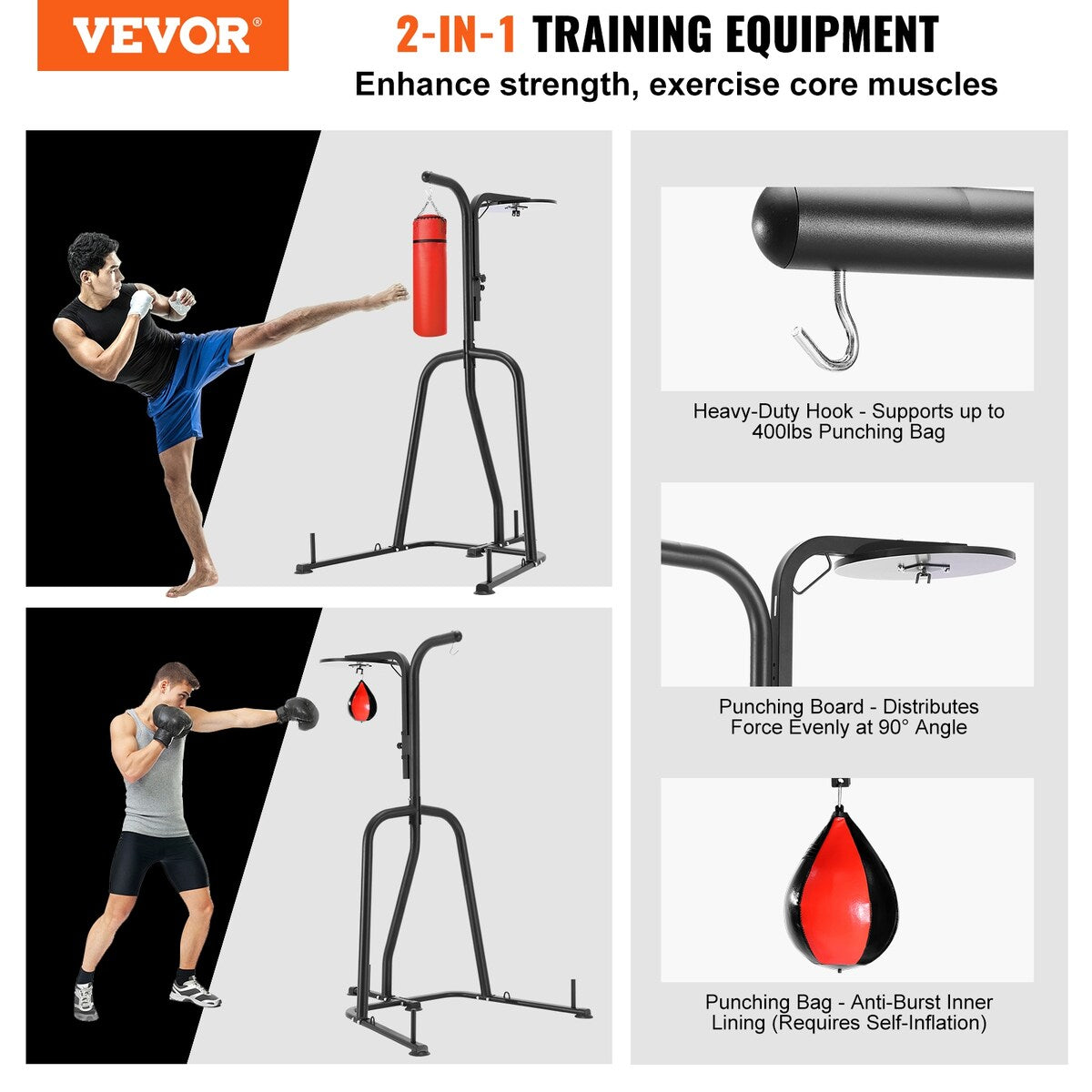 VEVOR 2 in 1 Punching Bag Stand Adjustable Height Boxing Punching Bag and Speed Bag Stand for Home Gym Fitness