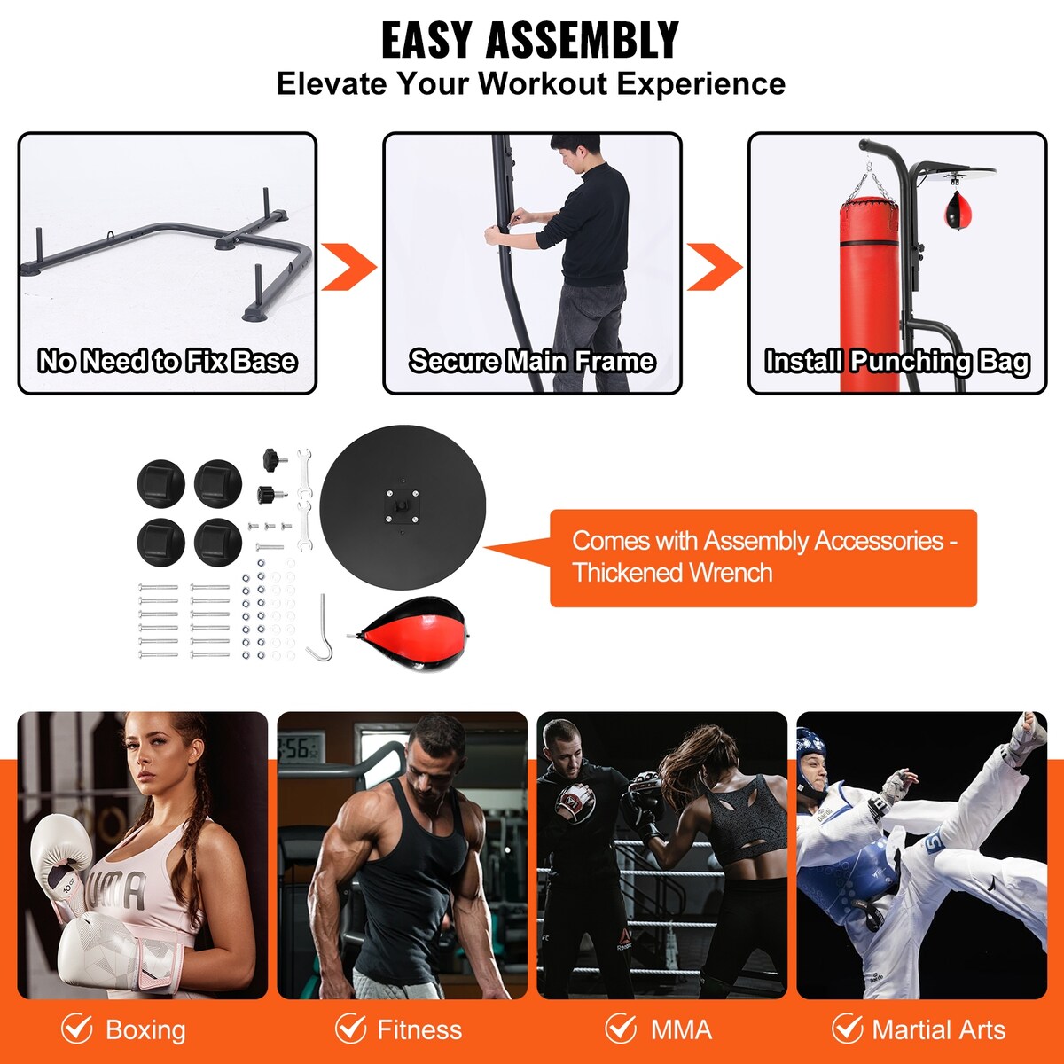VEVOR 2 in 1 Punching Bag Stand Adjustable Height Boxing Punching Bag and Speed Bag Stand for Home Gym Fitness