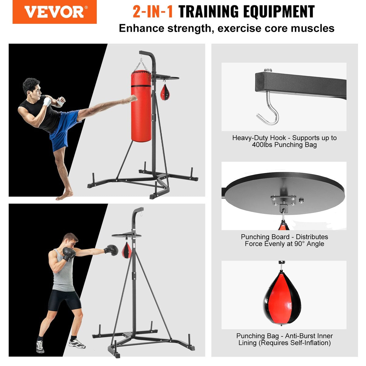 VEVOR 2 in 1 Punching Bag Stand Adjustable Height Boxing Punching Bag and Speed Bag Stand for Home Gym Fitness