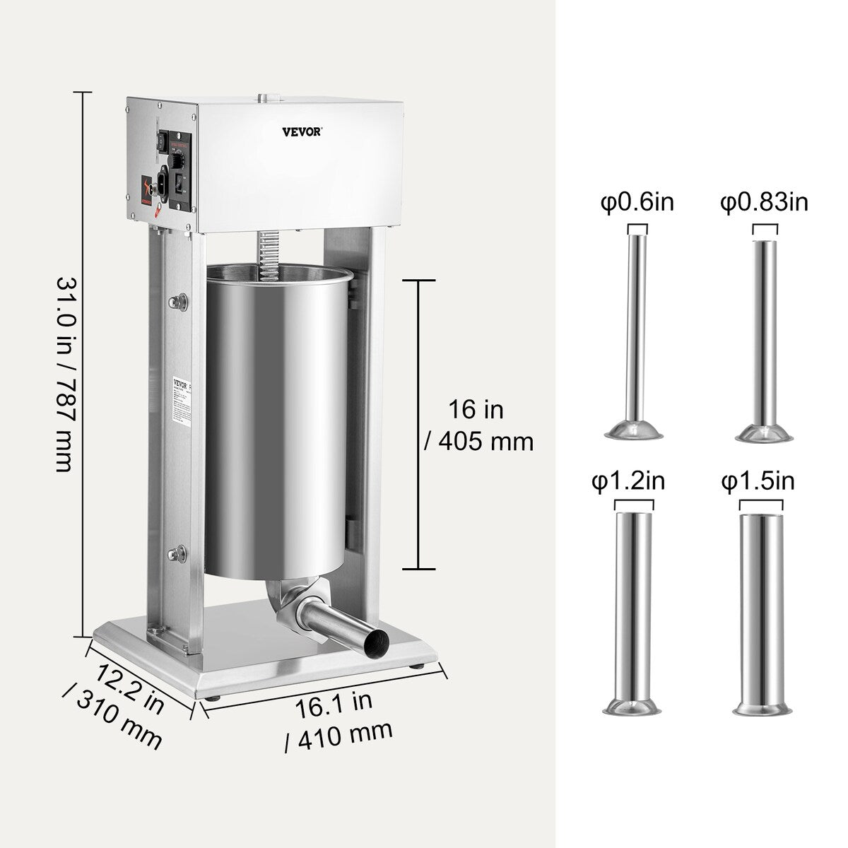 VEVOR 200W & 260W Electric Stuffer 10L & 15L Stainless 4 Tubes Stepless Speed Pedal Commercial