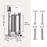 VEVOR 200W & 260W Electric Stuffer 10L & 15L Stainless 4 Tubes Stepless Speed Pedal Commercial