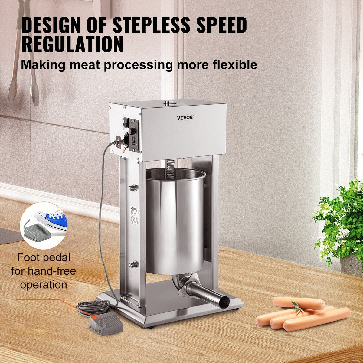 VEVOR 200W & 260W Electric Stuffer 10L & 15L Stainless 4 Tubes Stepless Speed Pedal Commercial