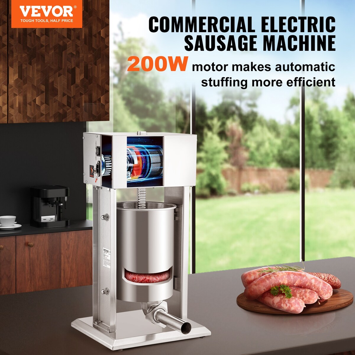 VEVOR 200W & 260W Electric Stuffer 10L & 15L Stainless 4 Tubes Stepless Speed Pedal Commercial