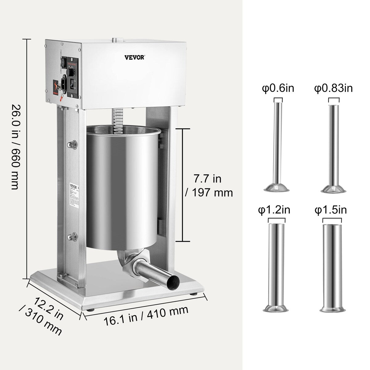 VEVOR 200W & 260W Electric Stuffer 10L & 15L Stainless 4 Tubes Stepless Speed Pedal Commercial