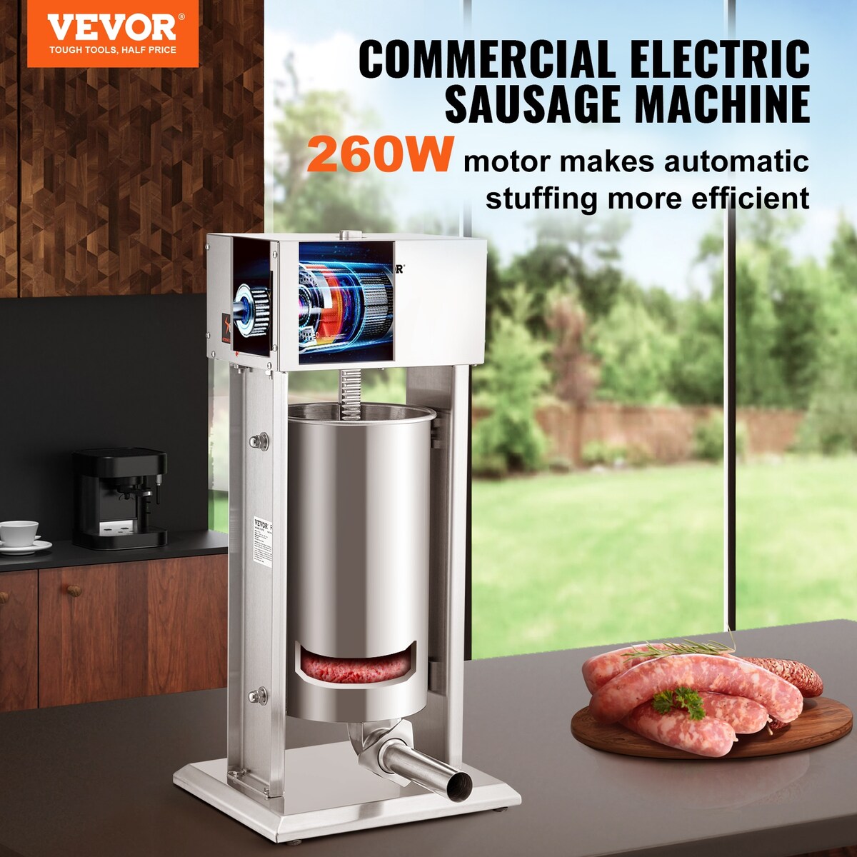 VEVOR 200W & 260W Electric Stuffer 10L & 15L Stainless 4 Tubes Stepless Speed Pedal Commercial