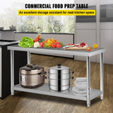 VEVOR Stainless Steel Prep Tabl Heavy Duty Metal Worktable for Kitchen Restaurant Garage Backyard