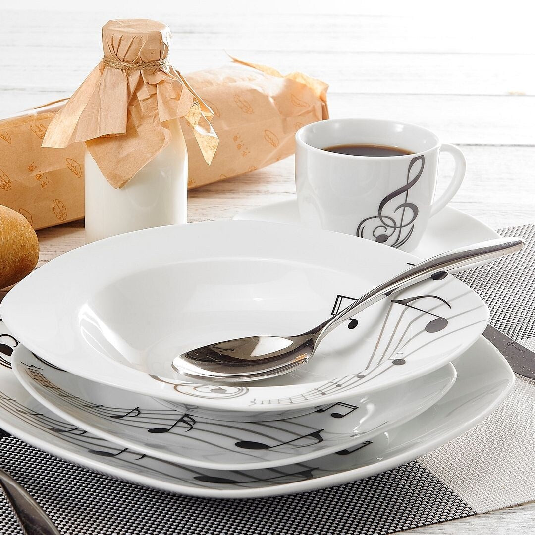 VEWEET Melody Porcelain Music Note Dinnerware Set (Service for 6)