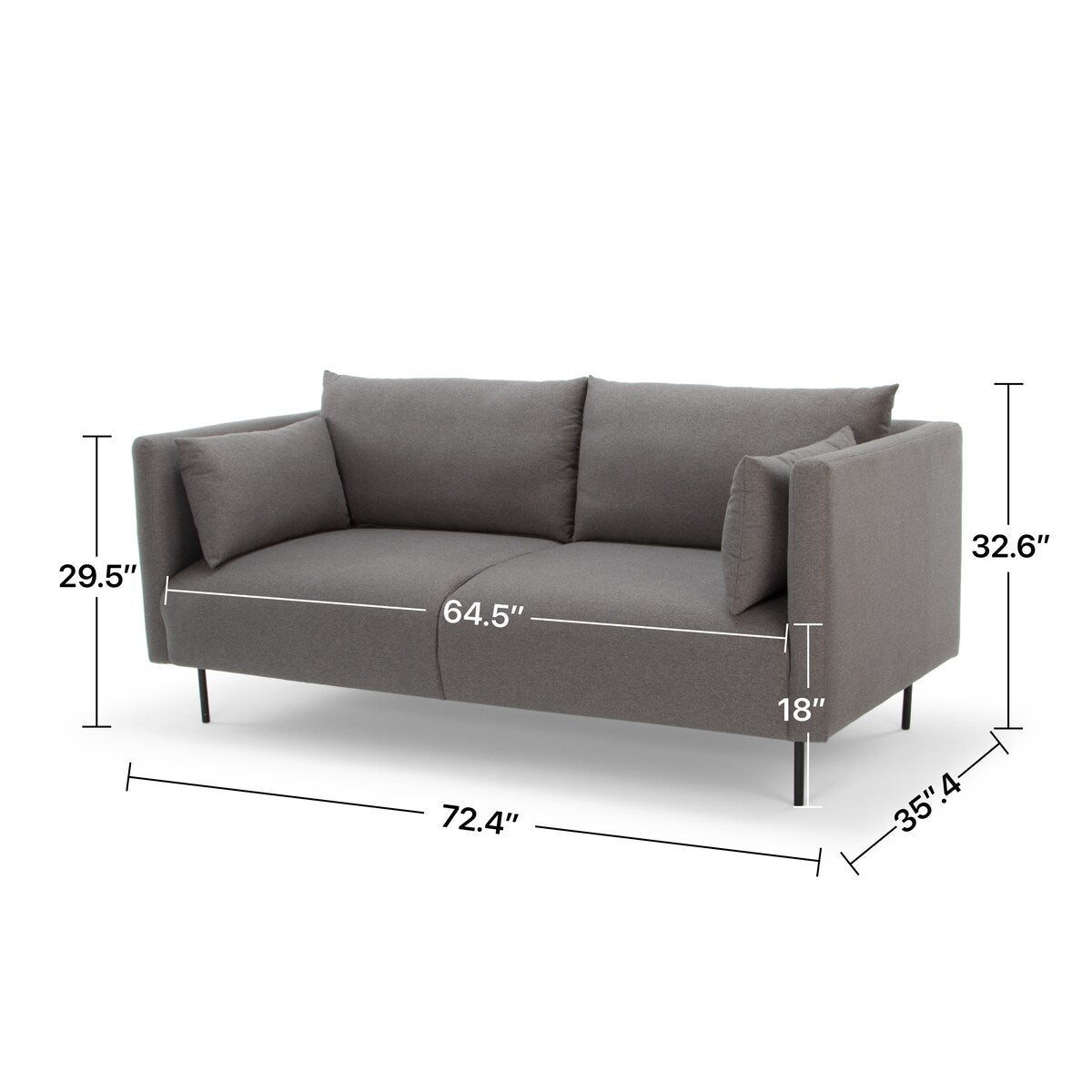 VIFAH Signature Italian Design 72-inch Tuxedo 2-Seater Sofa with Throw Pillows