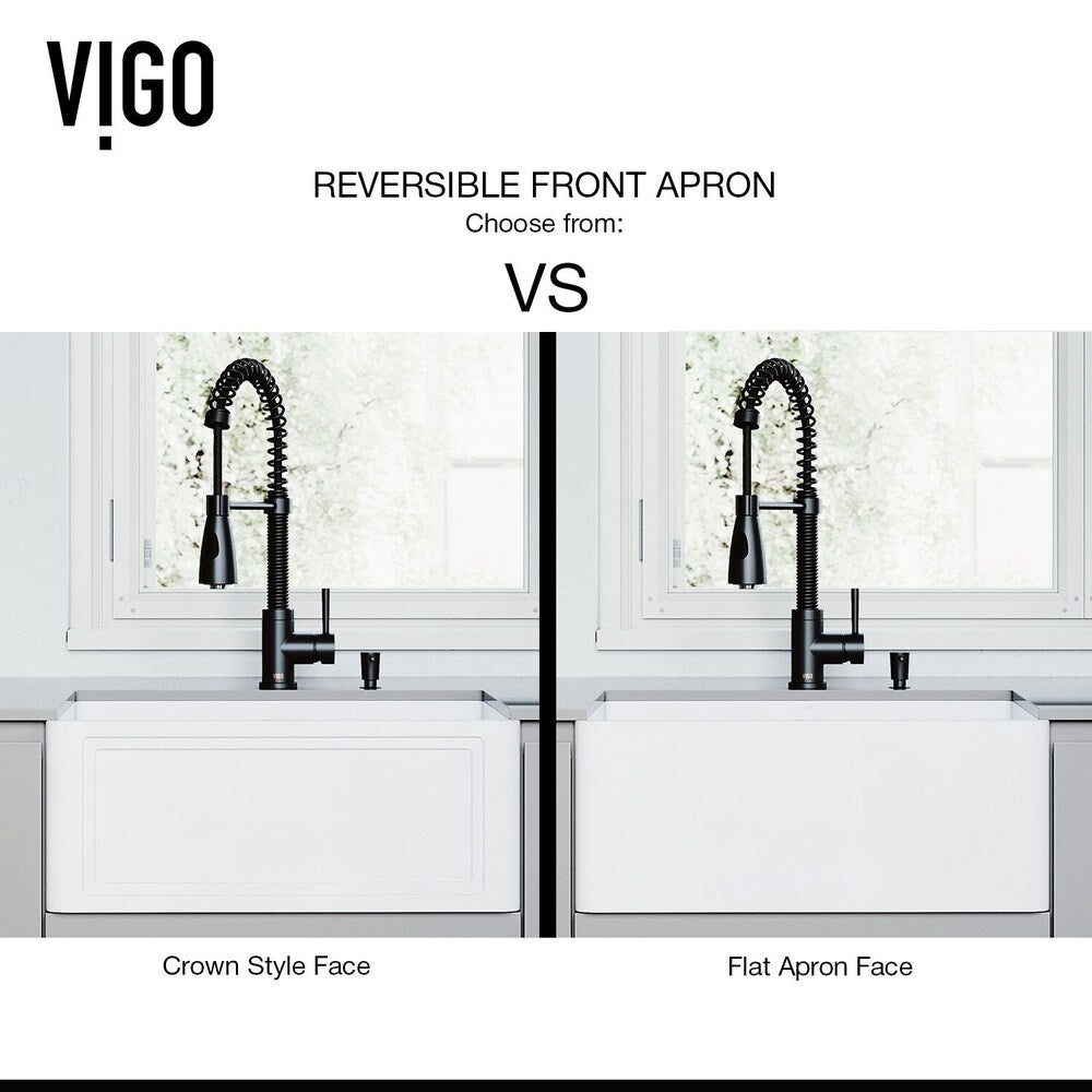 VIGO 24-inch Crown Apron Front Matte StoneTM Farmhouse Sink and Brant Pull-Down Faucet in Matte Black