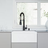 VIGO 24-inch Crown Apron Front Matte StoneTM Farmhouse Sink and Brant Pull-Down Faucet in Matte Black