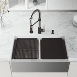 VIGO Oxford Stainless Steel Double Bowl Flat Apron Farmhouse Kitchen Sink and Accessories