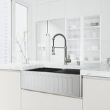 VIGO 33" Oxford Stainless Steel Slotted Apron Kitchen Sink Workstation, Stainless Steel Edison Faucet & Soap Dispenser