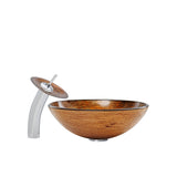 VIGO Cappuccino Swirl Glass Vessel Sink and Waterfall Faucet Set in Chrome Finish