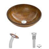 VIGO Cappuccino Swirl Glass Vessel Sink and Waterfall Faucet Set in Chrome Finish