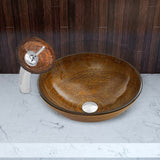 VIGO Cappuccino Swirl Glass Vessel Sink and Waterfall Faucet Set in Chrome Finish