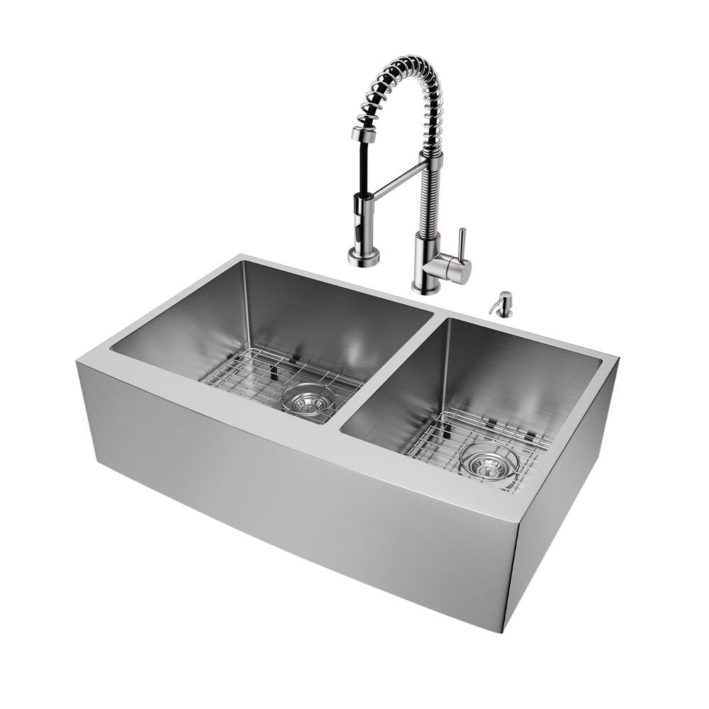 VIGO Chisholm 36-inch Double Bowl Kitchen Sink and Edison Faucet Set