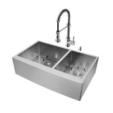 VIGO Chisholm 36-inch Double Bowl Kitchen Sink and Edison Faucet Set