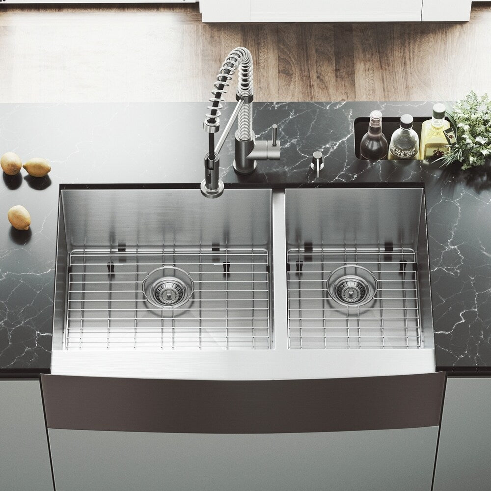 VIGO Chisholm 36-inch Double Bowl Kitchen Sink and Edison Faucet Set