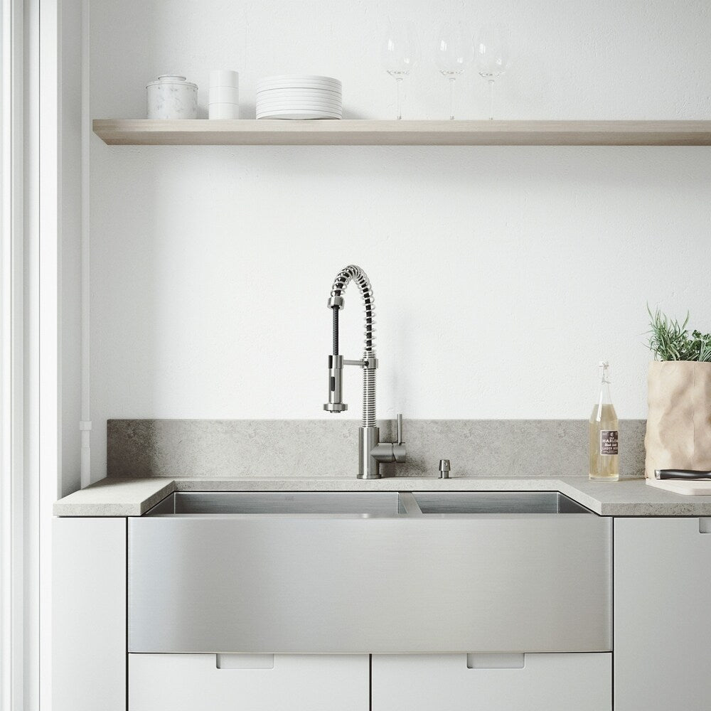 VIGO Chisholm 36-inch Double Bowl Kitchen Sink and Edison Faucet Set
