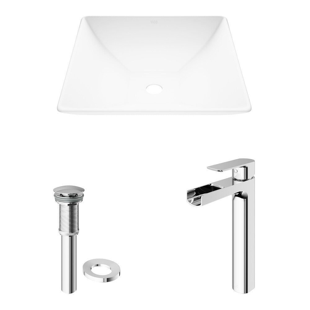 VIGO Hibiscus 16"L x 16"W MatteStone Vessel Sink and Amada 10"H Faucet Set