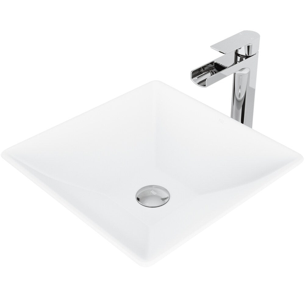 VIGO Hibiscus 16"L x 16"W MatteStone Vessel Sink and Amada 10"H Faucet Set