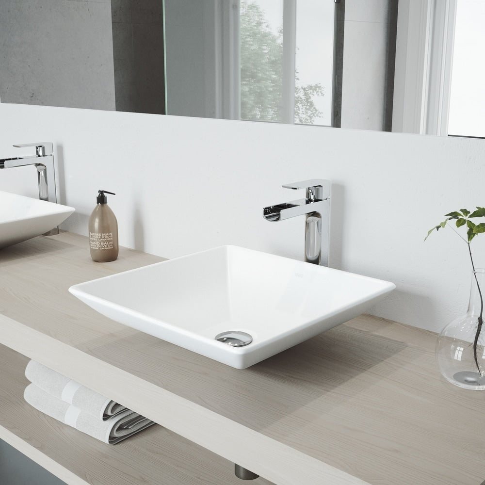 VIGO Hibiscus 16"L x 16"W MatteStone Vessel Sink and Amada 10"H Faucet Set