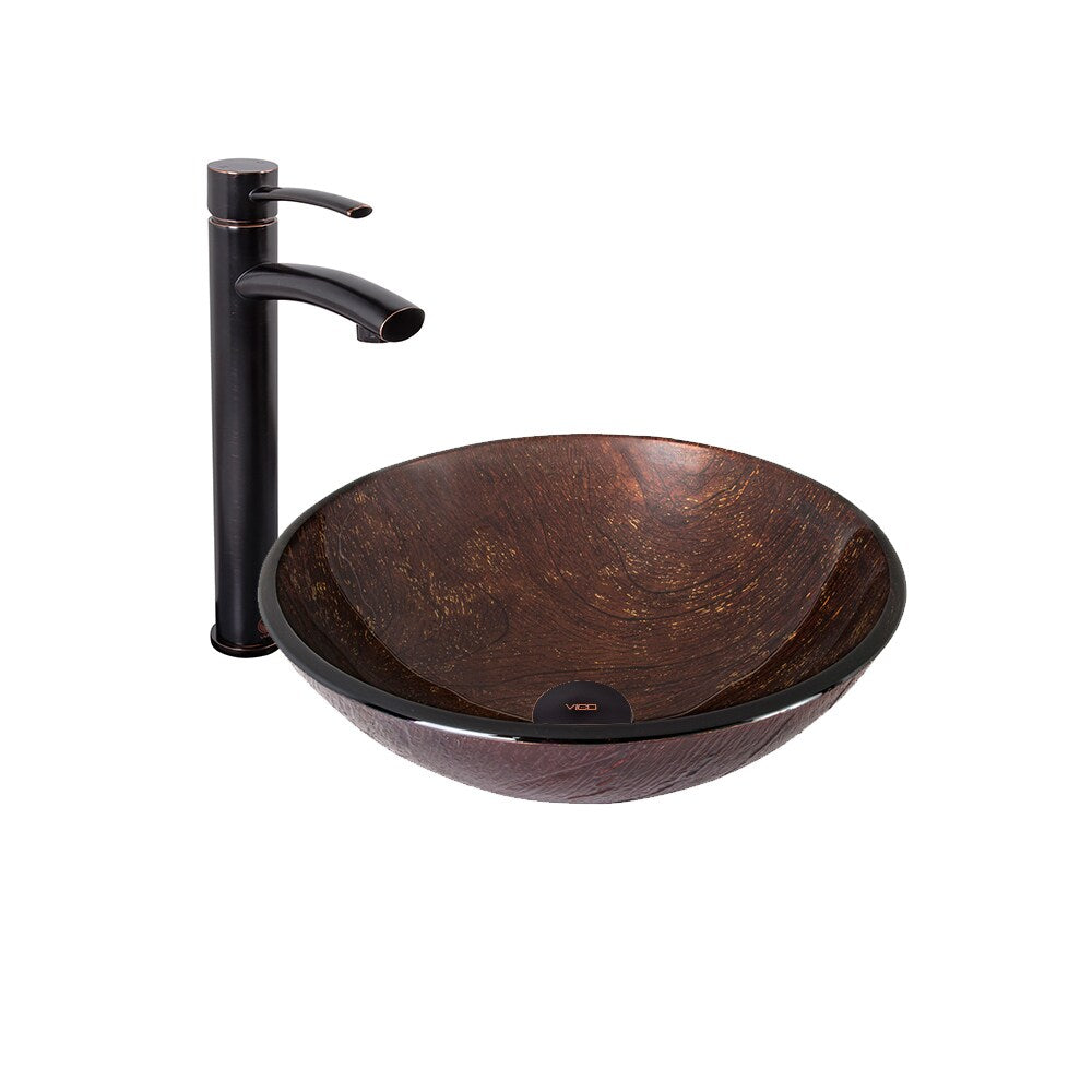 VIGO Kenyan Twilight Glass Vessel Bathroom Sink and Milo Faucet Set in Antique Rubbed Bronze Finish - Silver