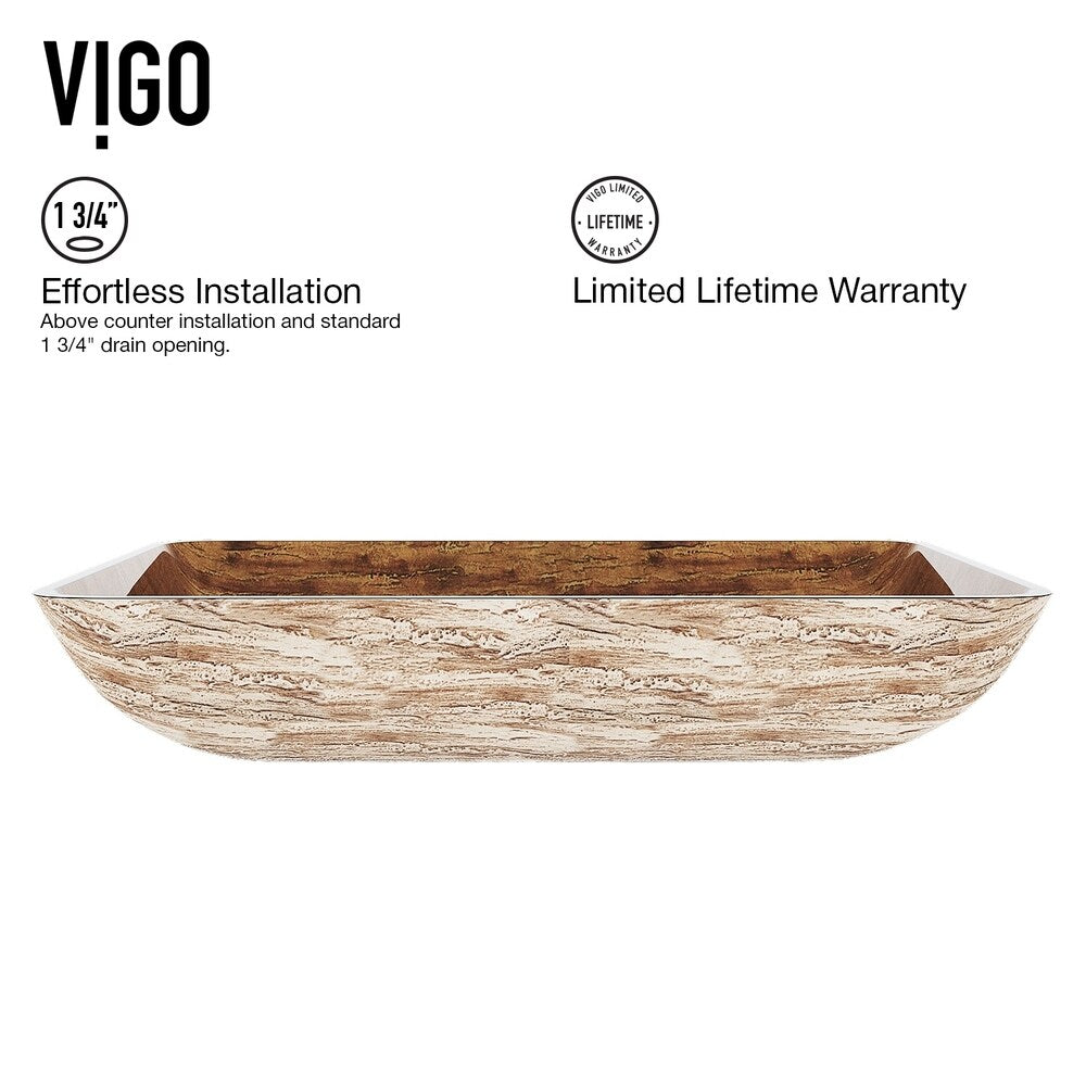 VIGO Amber Sunset Glass Rectangular Vessel Bathroom Sink