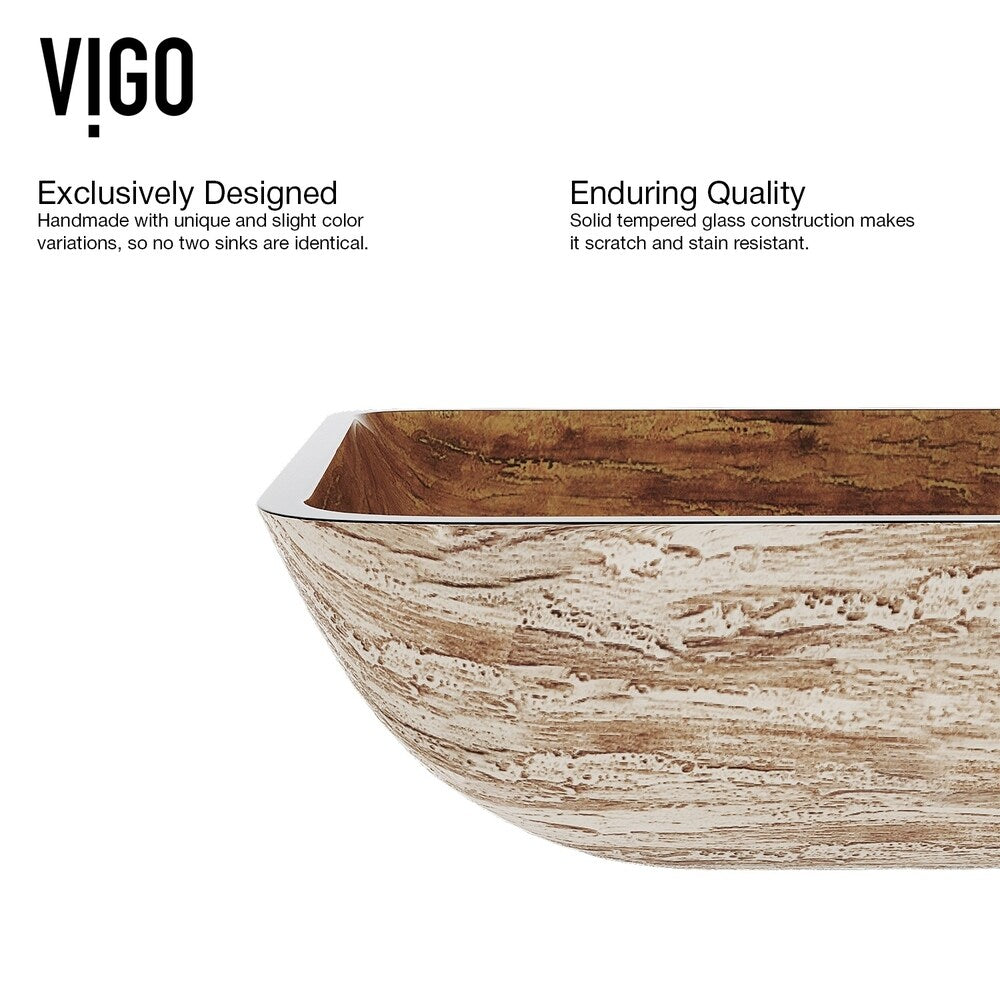 VIGO Amber Sunset Glass Rectangular Vessel Bathroom Sink