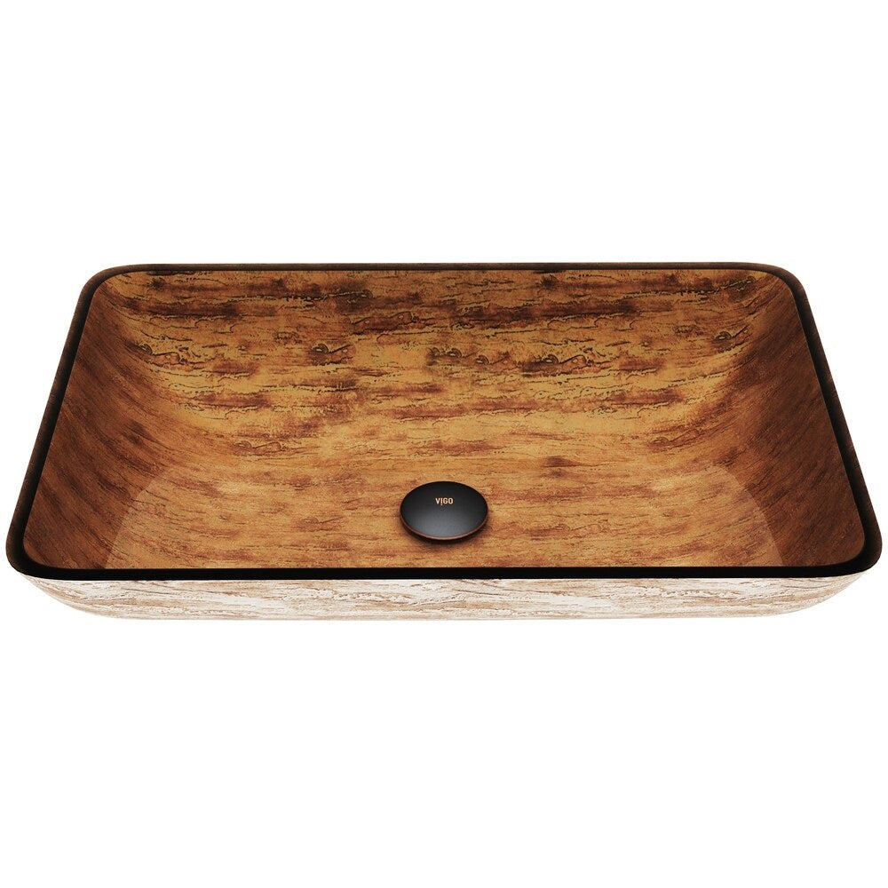 VIGO Amber Sunset Glass Rectangular Vessel Bathroom Sink