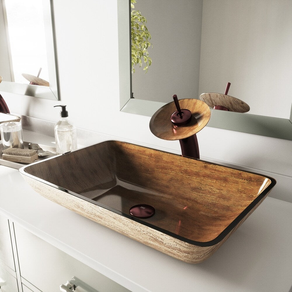 VIGO Amber Sunset Glass Rectangular Vessel Bathroom Sink